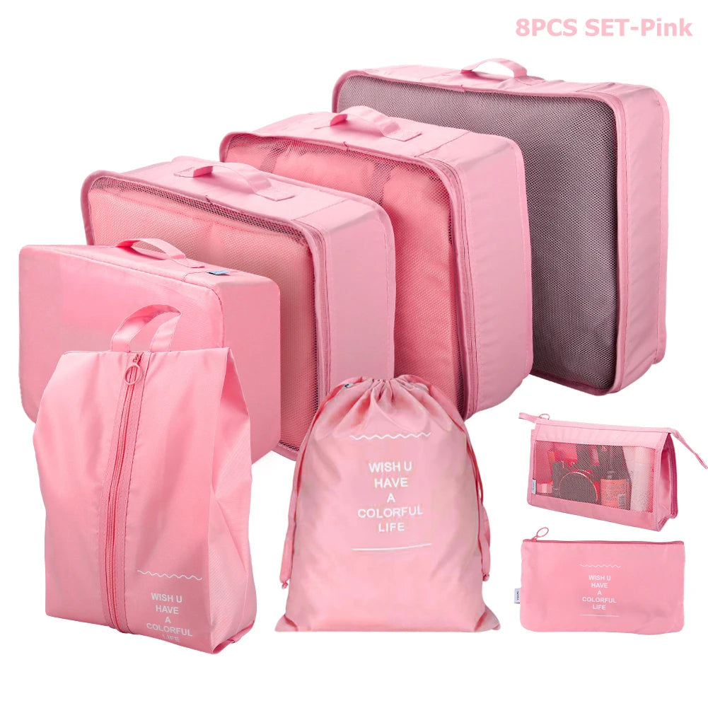 8/7/6 Pieces Set Travel Organizer Storage Bags Suitcase Packing Cubes Set Cases Portable Folding Luggage Clothes Shoe Tidy Pouch